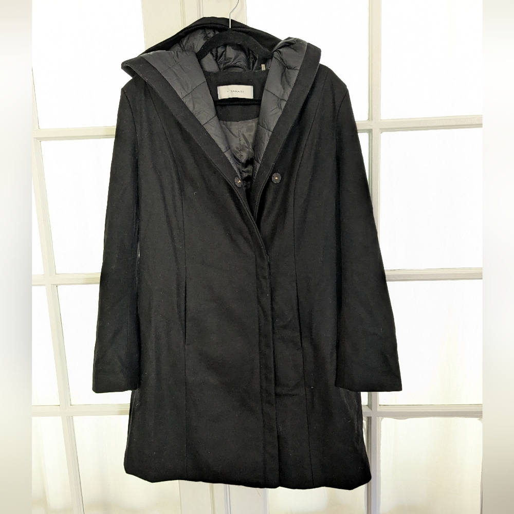 Tahari Black Hooded Trench Coat